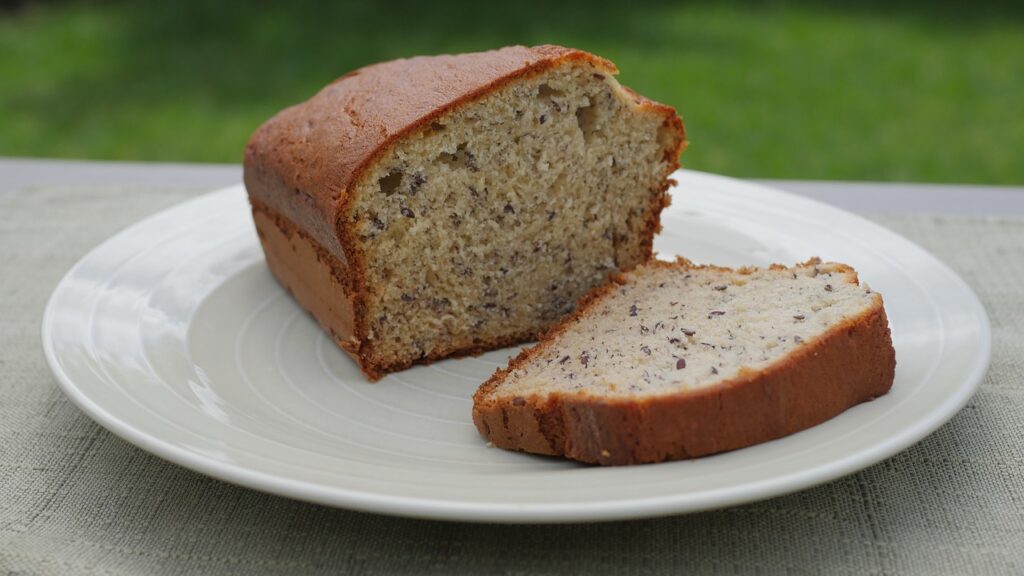 Banana bread on white plate