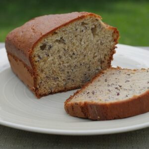 Banana bread on white plate