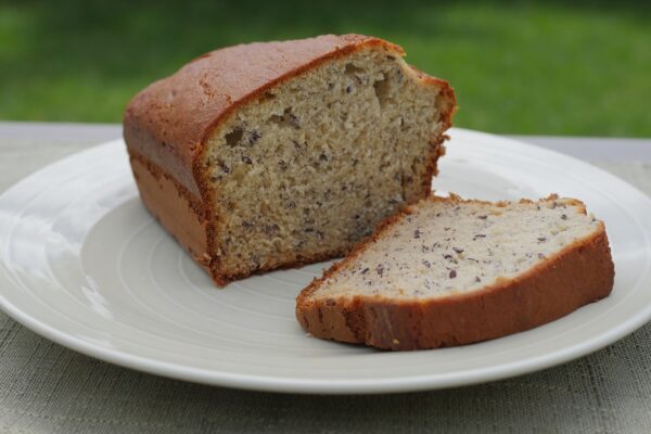 Banana bread on white plate