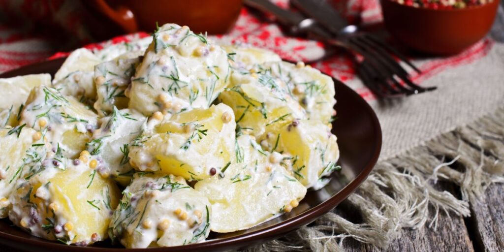 Potato salad on a serving plate