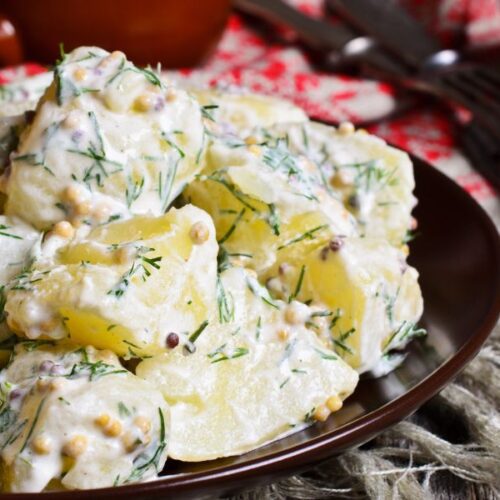 Potato salad on a serving plate