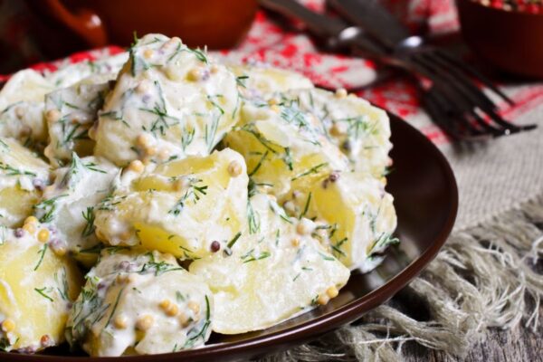 Potato salad on a serving plate