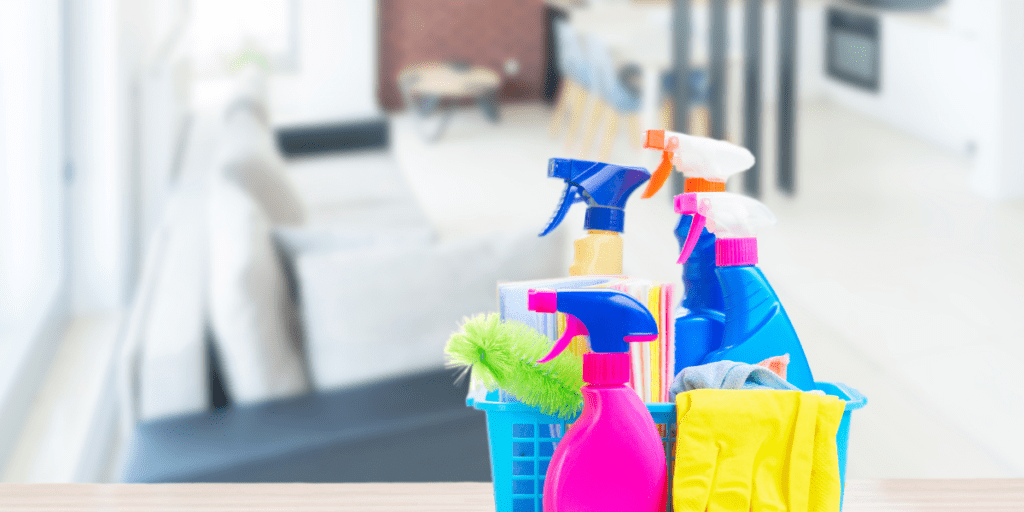 Cleaning products on a table