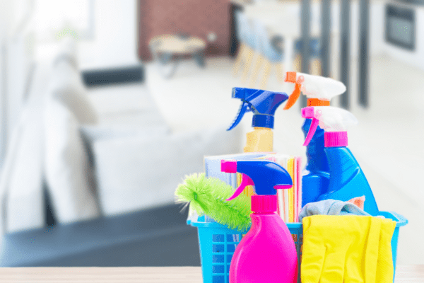 Cleaning products on a table