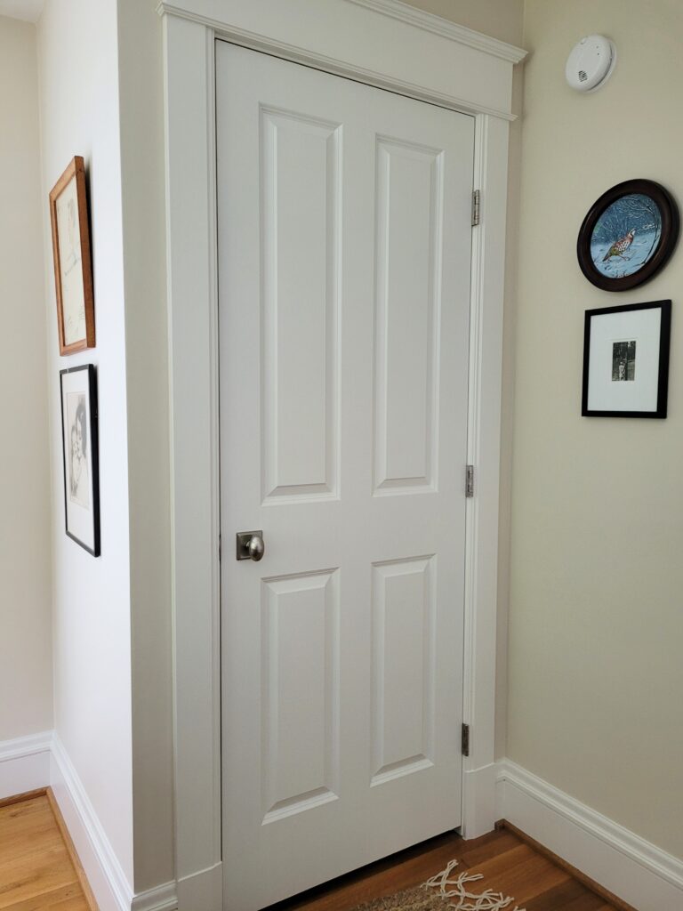 Image of the guest room closet with the door closed.