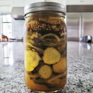 Jar of pickles on a granite counter