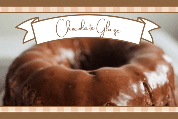 Closeup of chocolate bundt cake drizzled with chocolate glaze