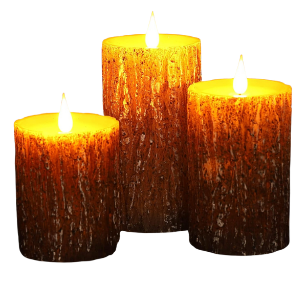 Bark-Candles | The Granite Acorn Set of three bark textured flameless candles