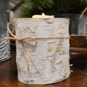 Birch votive holder with twine ribbon