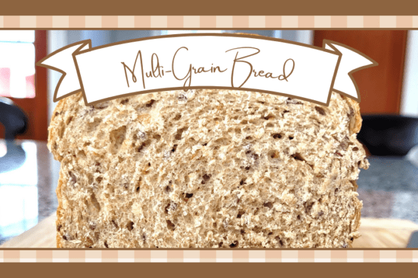 Loaf of multigrain bread sliced so it's shows the inside