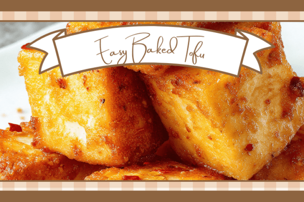 Baked tofu cubes on a white plate