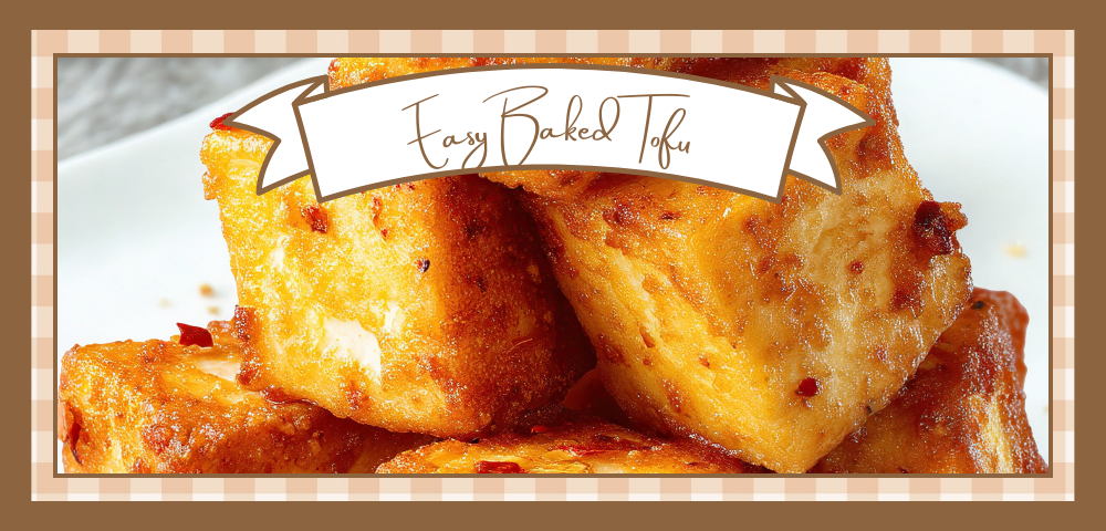 Baked tofu cubes on a white plate