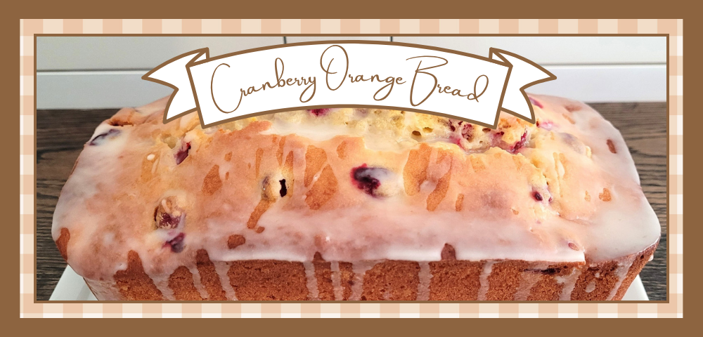 Cranberry-Orange-Banner | The Granite Acorn Loaf of glazed cranberry orange bread