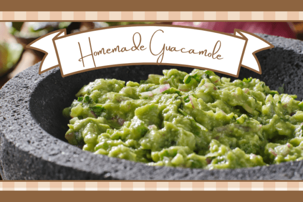 Molcajete bowl filled with guacamole