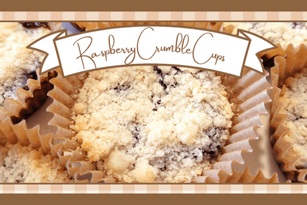 Closeup of a raspberry crumble cup