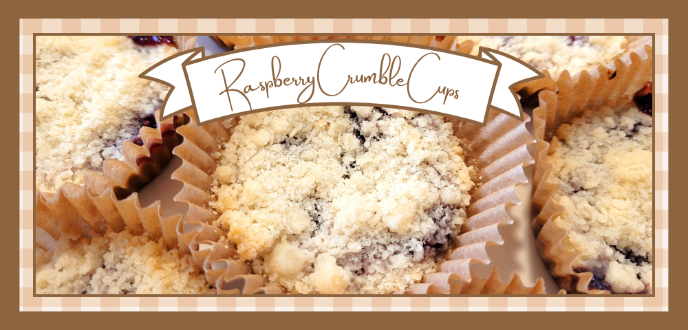 Closeup of a raspberry crumble cup.