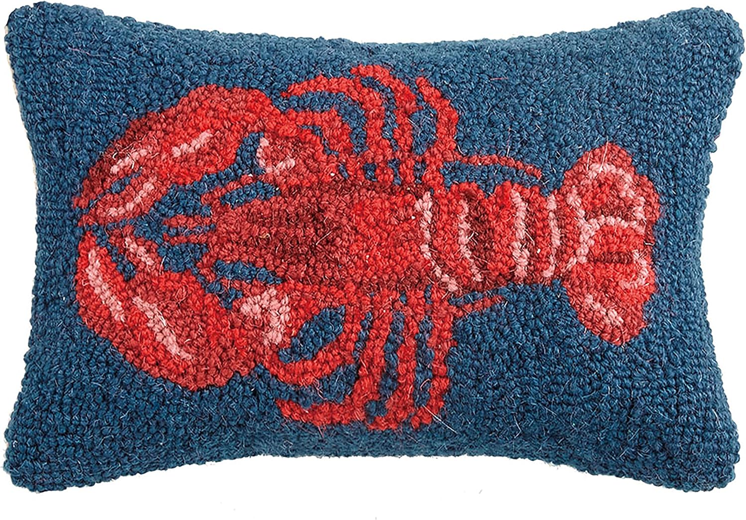 Lobster-Pillow | The Granite Acorn Dark blue rectangular pillow with a red lobster