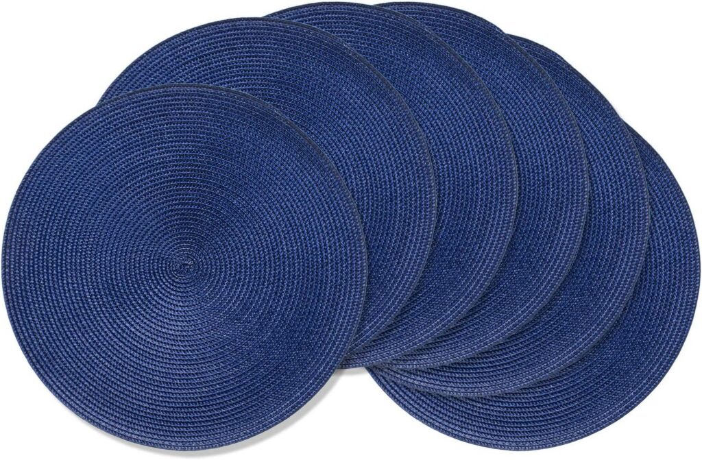 Dark-Blue-Placemats | The Granite Acorn Set of six round dark blue woven placemats